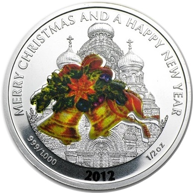 Liberia 1/2 oz Silver Christmas $2 Coin - BELLS Coloured